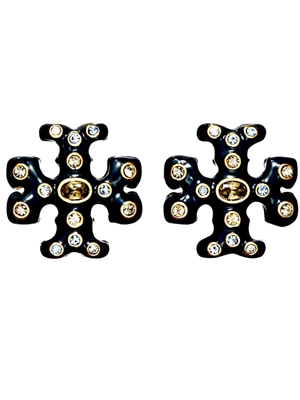 TORY BURCH ROXANNE NAVY BLUE JEWELLED STUD EARRINGS